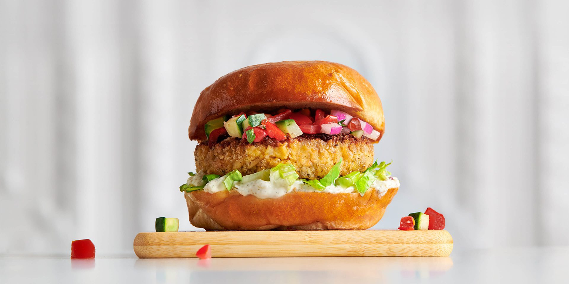 Greek Salad Tuna Burger With LemonDill Yogurt Clover Leaf