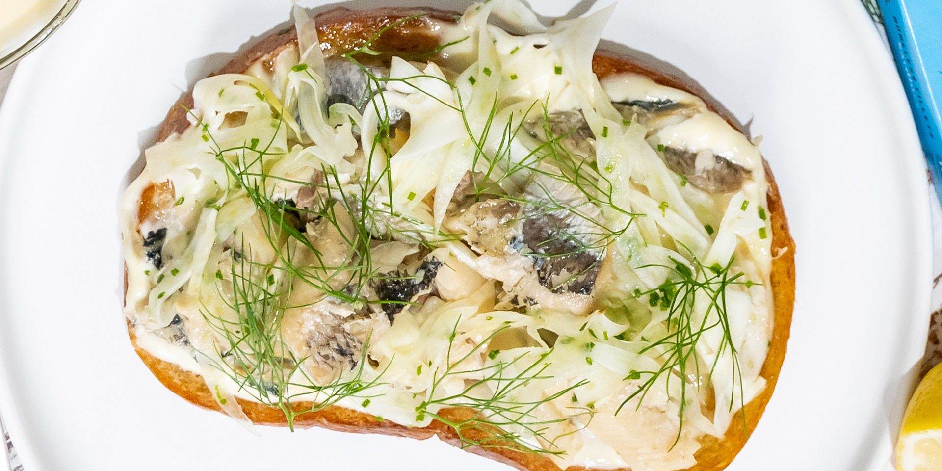 Sardines on Toast with Lemon Garlic Aioli and Fennel Salad Clover Leaf